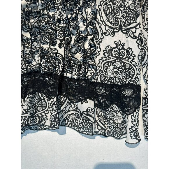 Allison Taylor Womens Lace Trim Black & White FBlouse M Boho Floral Cottage - Picture 4 of 5